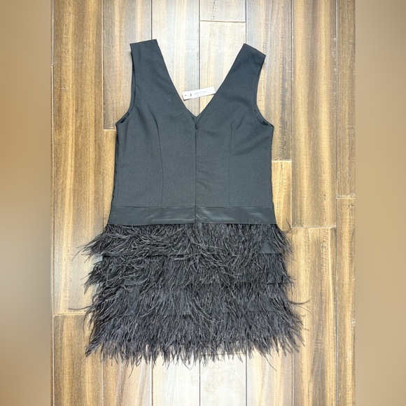 NWT Ark & Co size M Black Tiered Feather Skirt V Neck Mini Dress Sleeveless - Picture 6 of 8
